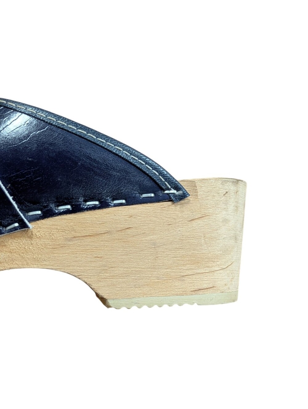Swedish Wooden Clogs Navy Floral Hand-Painted Leather Size 37 - Picture 6 of 12
